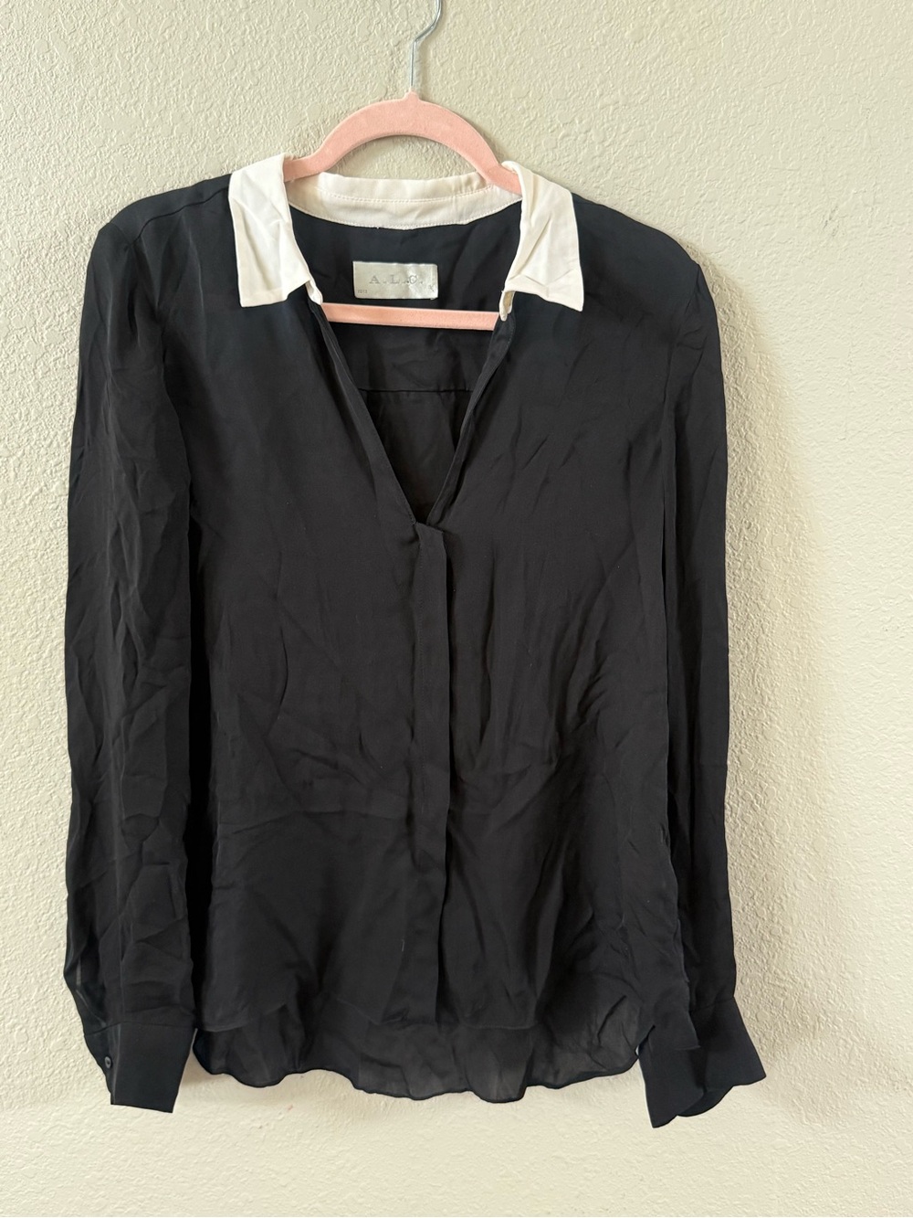 A.L.C. Silk Contrast Collar Blouse